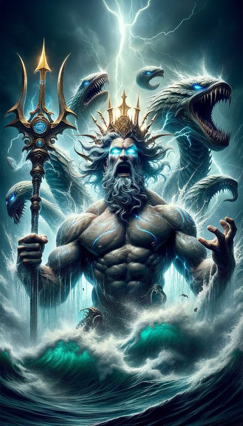 Greek God Poseidon Art, Poseidon Art, 12 Olympians, Greek God Poseidon, Poseidon God, Greek Theme, Greek God Tattoo, Poseidon Tattoo, Greek Mythology Gods