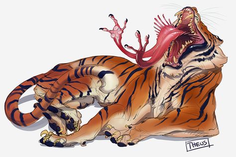 ArtStation - 2019 Sketches, Allison Theus Fantasy Tiger, Creature Artwork, Mythical Animal, Fantasy Beasts, Creature Drawings, Monster Concept Art, Fantasy Creatures Art, Fantasy Monster, Mythical Creatures Art