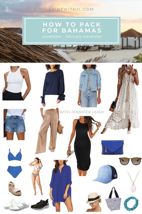 Packing list for 10 days in the Bahamas Honeymoon Bahamas, Bahamas Cruise Packing List, Bahamas Packing List, Cruise Outfits Bahamas, Minimalist Travel Packing, Bahamas Outfit, Capsule Travel Wardrobe, Bahamas Trip, Trip Fashion