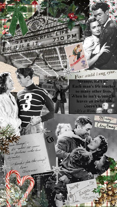 @edelweisstomorrow #itsawonderfullife #christmas #wwii #buffalogals #holiday #wallpaper #collageart #movies #jimmystuart #hotdog #december Wonderful Life Movie, It’s A Wonderful Life, Life Wallpaper, Auld Lang Syne, A Wonderful Life, Christmas Phone Wallpaper, Mac Wallpaper, Holiday Wallpaper, Life Aesthetic