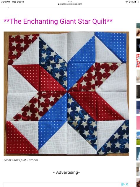 Lemoyne Star Quilt Block Patterns, Giant Star Quilt, Quilt Triangles, American Flag Quilt, Quilt Star, Panel Quilt Patterns, Giant Star, Flag Quilt, Blue Quilt