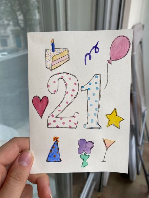 Front Of Card Ideas, Homemade Birthday Cards Aesthetic, 21st Bday Cards Diy, 21st Bday Card Ideas, Happy Birthday Card Homemade, 21 Birthday Card Ideas Handmade, Homemade Bday Cards For Boyfriend, Homemade 21st Birthday Cards, Handmade 21st Birthday Cards Ideas