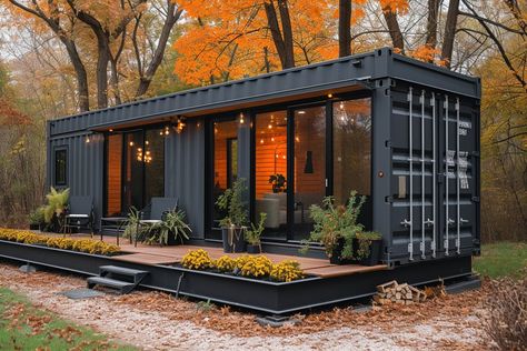 container home🥰 Container House 4 Bedroom, Black Container Home, Container House Design Interior, Shipping Container House Design, Cargo Container House, Container Conversions, Container Cabin, Affordable House Plans, Container Ideas