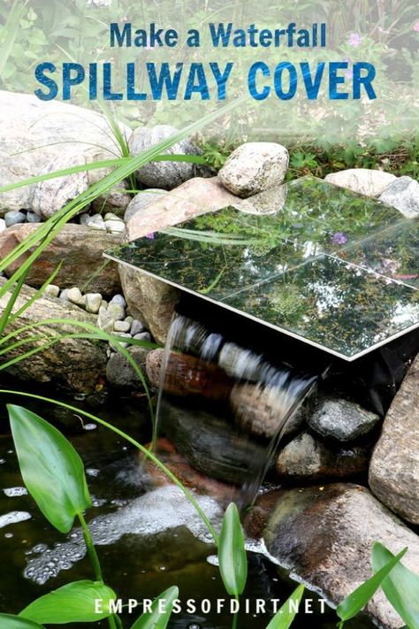 DIY spillway cover using thrift shop materials to cover a waterfall box in your backyard garden pond. #fishpond #DIY #empressofdirt Pond Building, Spillway Waterfall, Small Garden Waterfalls, Pondless Waterfall, Diy Waterfall, Fishing Pond, Turtle Habitat, Goldfish Pond, Building A Pond