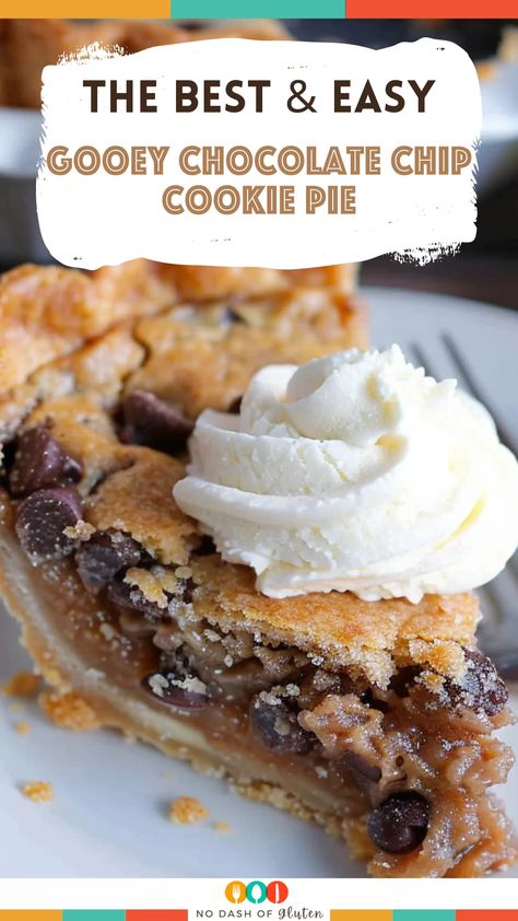 This Gooey Chocolate Chip Cookie Pie is the ultimate indulgence! Warm, melty chocolate chips nestled in a buttery crust, with a gooey center and crunchy walnuts. It's a dessert lover's dream come true! Make it for your next gathering or family treat. Don't forget to top it with whipped cream or a scoop of vanilla ice cream! Save this recipe now and bake it later! Chocolate Chip Cookie Ice Cream Pie, Chocolate Chip Cookie Dough Pie, Cookie Dough Pie Recipe, Cookie Crust Pie, Pie With Cookie Crust, Chocolate Chip Pie Recipe, Vanilla Cream Pie, Cookie Pie Recipe, Homemade Ice Cream Recipes Machine