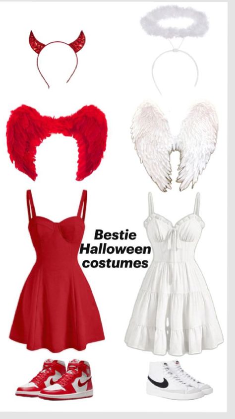 what me and my besties for the restie are being (I'm the angel she's the devil) 😇😈 What To Be On Halloween Costume, Halloween Costumes For You And Your Bff, Halloween Costume Ideas Sisters, Angel Devil Costume Friends, Duo Halloween Costumes With Tutus, Devils And Angels Costume, Angle And Devil Halloween Costumes Teen, Easy Halloween Costumes 2 People, Cute Halloween Costumes For 1 Person