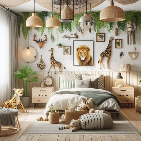 Zoo Bedroom Kids, Safari Theme Bedroom Kids, Wildlife Bedroom Ideas, Safari Toddler Room Boys, Bedroom Ideas Jungle, Boys Animal Bedroom, Jungle Theme Bedroom Kids, Safari Room Kids, Jungle Toddler Room