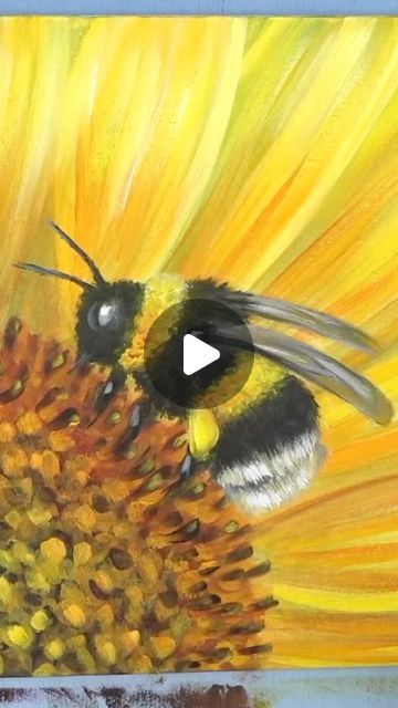 Bee Hive Painting Ideas Canvas, How To Paint A Bee Acrylic, How To Paint A Bee, Bee Acrylic Painting, Watercolour Bees, Watercolour Sunflower, Sunflower Paintings, Bumble Bee Art, Acrylic Tutorials