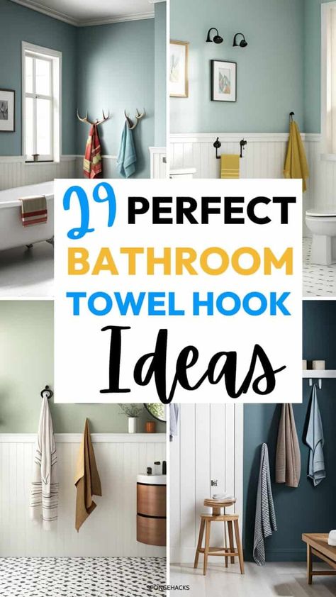 Bathroom Towel Hooks Ideas, Shower Cubbies, Towel Hook Ideas, Bathroom Towel Hook Ideas, Towel Hooks In Bathroom, Hooks In Bathroom, Subway Tile Grout, Bathroom Towel Hanging Ideas, Bathroom Towel Rack Ideas