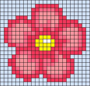 Pixel Crochet Pattern Flower, Pixel Art 25x25 Grid, Flower Crochet Alpha Pattern, Simple Flower Pixel Art, Easy Pixel Art Flower, Pixel Art Two Color, Pixel Art Pattern Flower, Flower Pixel Grid, Floral Pixel Art