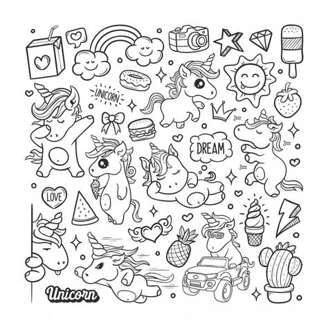 Unicorns hand drawn doodle color | Premium Vector #Freepik #vector #hand #hand-drawn #ice-cream #rainbow Doodle Coloring Pages, Unicorn Doodle, Sketch Note, Unicorn Drawing, Unicorn Card, Unicorn Coloring, Doodle Cartoon, Happy Cartoon, Doodle Coloring