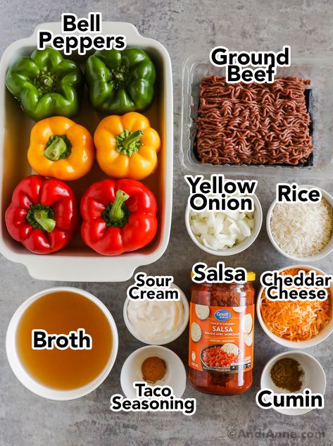 Stuffed Bell Peppers Taco Ground Beef, Stuffed Bell Peppers Rice And Beans, Diy Stuffed Peppers, Diced Bell Pepper Recipes, Stuffed Bell Peppers Ground Beef Recipe, Filled Bell Peppers Ground Beef, Ground Meat And Bell Pepper Recipes, Pepper Stuffed Beef, Hamburger And Rice Stuffed Bell Peppers