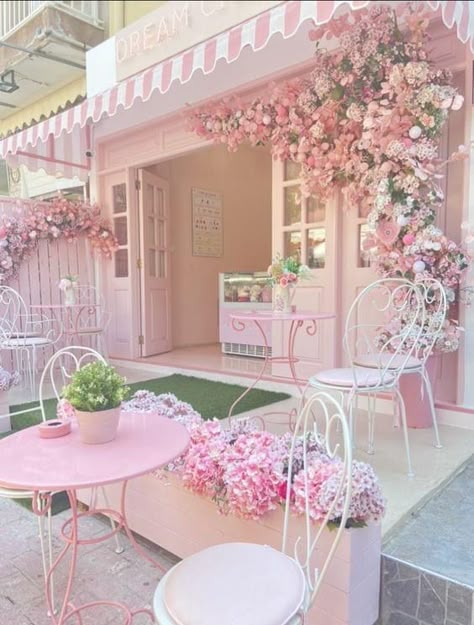 Cafe Pink Design, Pink Bakery Shop, Local Bakery Design, Cute Pink Cafe Interior, Pink Cafe Interior Design, Pink Bakery Aesthetic Interior, Cute Pink Bakery, Cute Cafe Background, Pink Bakery Interior