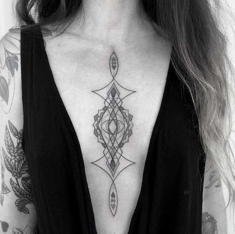 Heart Chakra Tattoo, Chakras Tattoo, Tattoo Line Art, Sternum Tattoo Design, Chakra Design, Tattooed Lady, Tiny Tattoos For Women, Chakra Tattoo, Solid Black Tattoo