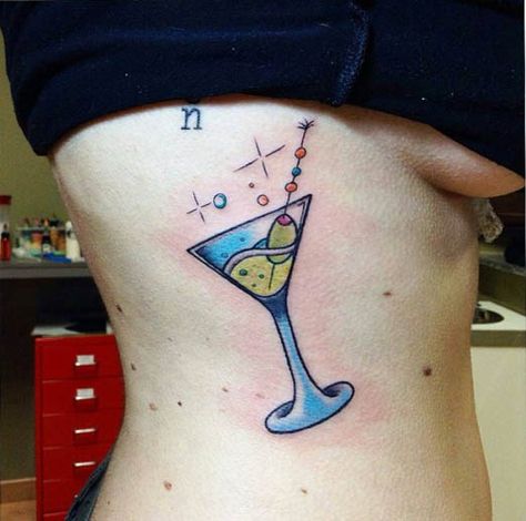 Martini Tattoo Traditional, Cocktails Tattoo, Margarita Tattoo Drinks, Traditional Martini Glass Tattoo, Old Fashioned Cocktail Tattoo, Martini Glass Tattoo, Martini Tattoo, Cocktail Tattoo, Traditional Tiki Drink Tattoo