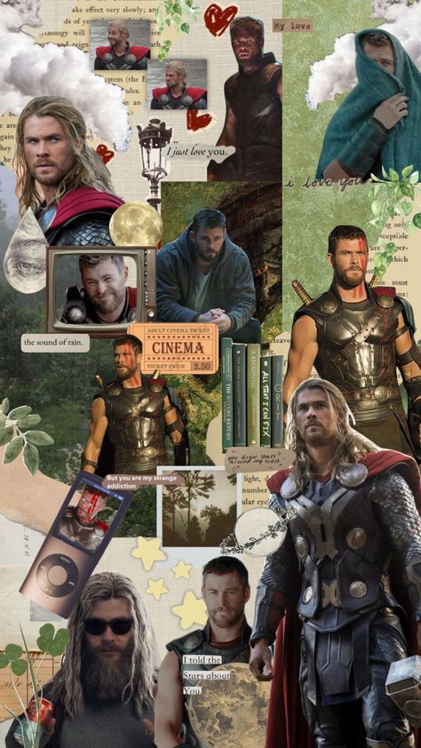 Marvel Shuffles, Thor Wallpaper Aesthetic, Marvel Collage Wallpaper, Thor Room, Thor Aesthetic, Shuffles Ideas, Thor Posters, Marvel Collage, Thor Wallpaper