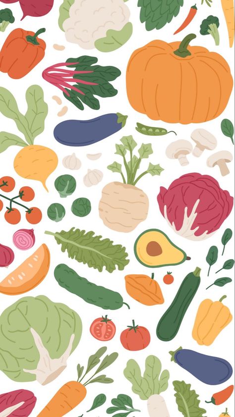 Cartoon Fruit Wallpaper, Fruits And Vegetables Wallpaper, Vegetable Background Design, Vegetable Background Wallpapers, Fruits Background Wallpapers, Vegetable Illustration Design, Food Cartoon Wallpaper, Vegetable Mural, Veggie Wallpaper