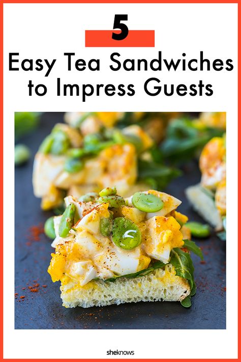 5 Easy tea sandwiches that will definitely impress your guests – SheKnows Breakfast Tea Sandwiches, Make Ahead Tea Sandwiches, Tea Party Sandwiches Finger Foods, Vegetarian Tea Sandwiches, Hi Tea Menu Ideas, Savory Tea Party Food, Easy Tea Sandwiches, Tea Savories, Crunchy Toppings