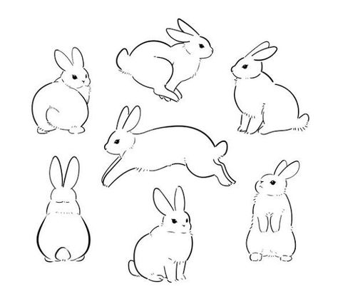 Hare Sketch, Rabbit Pose, Rabbit Silhouette, Rabbit Pictures, Rabbit Vector, Rabbit Drawing, Bunny Tattoos, Bunny Drawing, Line Art Vector