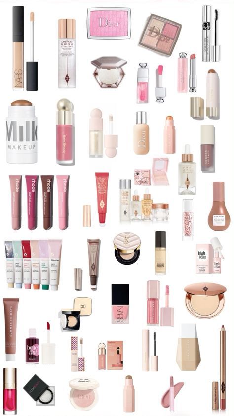 17 Makeup Brand, Makeup Pictures Products, Dream Makeup Products, Makeup Brands Aesthetic, Makeup Christmas List, Popular Makeup Products, Makeup Collage, Makeup Names, Makeup Layout