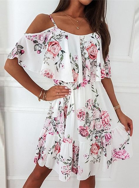 Pink Beach Dresses, Floral Print Chiffon Dress, Mode Prints, Printed Beach Dresses, Gaun Fashion, Boho Beach Dress, Floral Print Chiffon, Chiffon Fashion, Mini Dress Fashion