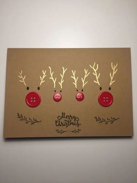 Christmas Card With Buttons, Simple Homemade Christmas Cards, Diy Christmas Cards Handmade Ideas, Christmas Card Ideas Simple, Homemade Christmas Cards Ideas, Simple Diy Christmas Cards, Simple Handmade Christmas Cards, Carte Noel Diy, Simple Christmas Cards To Make