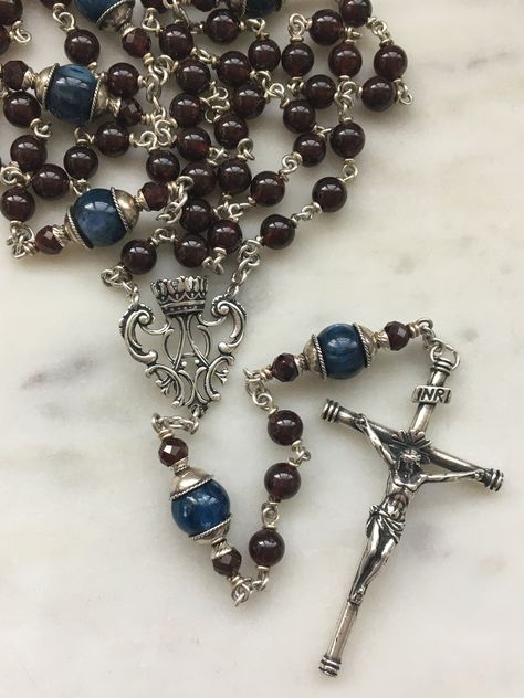 Mary Jane Shoes Outfit, Custom Rosary, Star Garnet, Holy Rosary, Blue Kyanite, Mother Mary, Bead Caps, Sterling Silver Chain, Rosary