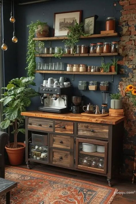 Coffee Bar And Wine Bar Ideas, Cozy Coffee Bar Inspiration, Wine Coffee Bar Ideas, Coffee Bar Station Ideas, Home Coffee Bar Station, Bar Station Ideas, Cart Coffee Bar, Kitchen Counter Coffee Bar, Counter Coffee Bar