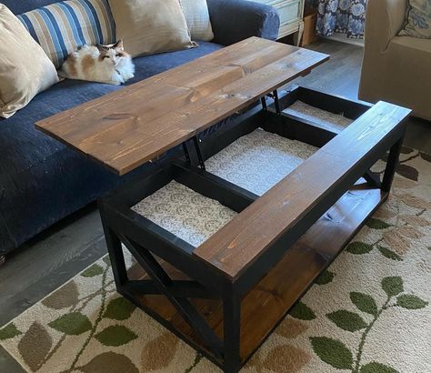 Raising Coffee Table, Lift Top Coffee Table Makeover, Diy Lift Top Coffee Table Plans, Rising Coffee Table, Diy Lift Top Coffee Table, Lift Top Coffee Table Diy, Wood Coffe Table, Coffee Table Redo, Lift Up Coffee Table