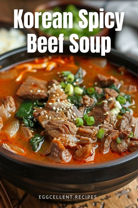 If you’re craving a dish that is both bold and warming, Korean Spicy Beef Soup, or Yukgaejang, is a delightful choice. #Korean Spicy Beef Soup recipe #yukgaejang: spicy korean beef soup #korean spicy beef tofu soup #korean spicy beef and radish soup #korean spicy beef noodle soup #yukgaejang #yukgaejang recipe #yukgaejang ramen #yukgaejang soup #korean food yukgaejang #vegan yukgaejang Spicy Korean Beef Soup, Korean Beef Stew Instant Pot, Korean Beef Radish Soup, Beef And Egg Recipes, Korean Soups And Stews Recipes, Korean Beef Ramen, Korean Soup Recipes Simple, Crazy Korean Cooking, Asian Beef Soup Recipes