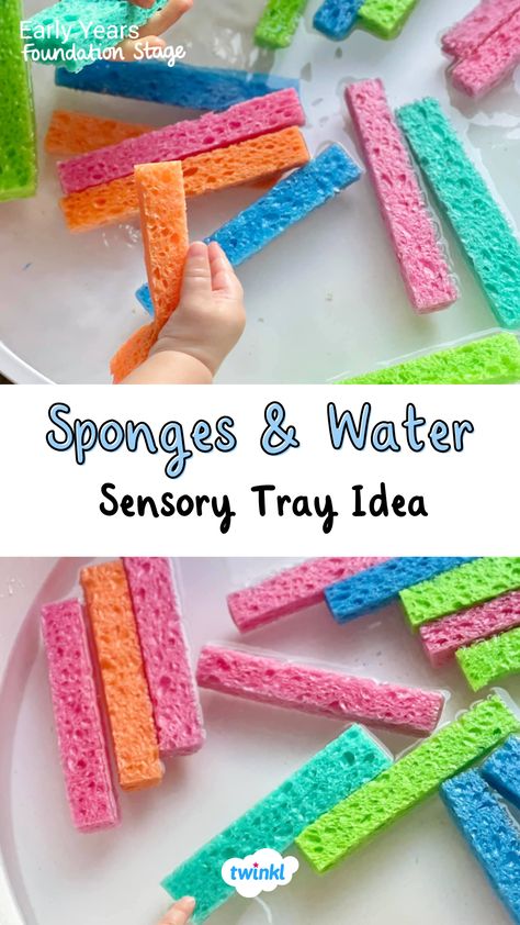 This sensory water tray idea is a great sensory activity! Perfect for any baby sensory play. Thanks to Bright Little Brains Science And Sensory Activities For Preschoolers, Nursery Room Activities Childcare, Sensory Play With Beans, Under 2s Activities, Messy Play Sensory Activities, Hello Sensory Play, Sped Sensory Activities, Sensory Play Tray Ideas, Sensory Table Back To School