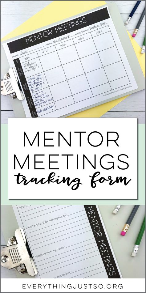 Editable Mentor Meeting Tracking Forms | Mentor Meetings is one classroom management strategy that really works. Use these simple tracking forms for accountability and showing progress. | everythingjustso.org   #classroommanagement #upperelementary Mentoring New Teachers, New Teacher Mentor Ideas, Teacher Mentoring Ideas, Mentor Checklist, Mentoring Program Ideas, Mentorship Program Ideas, Instructional Facilitator, Instructional Coaching Tools, Mentoring Activities