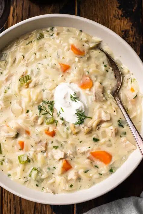 Creamy Chicken Orzo Soup Recipes, Orzo Soup Chicken, Creamy Chicken And Orzo Soup, Crock Pot Chicken Orzo Soup, Orzo Chicken Soup Recipes, Soup Recipes With Orzo, Creamy Orzo Soup, Chicken Farro Soup, Chicken Orzo Recipes Soup