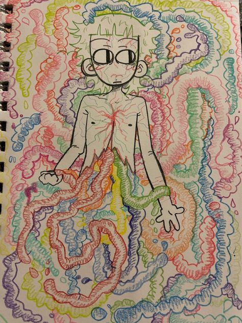 Dripping Drawing Ideas, Funky Art Doodles, Gut Spill Art Reference, Childish Art Style, Crunchy Art Style, Silly Art Style Anatomy, Gore Sketch Ideas, Disembowelment Art, Art Block Inspiration Ideas