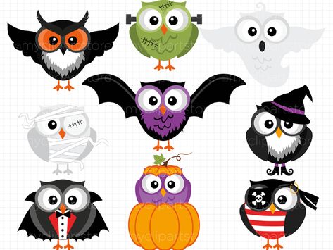 Clipart Halloween Owls Pumpkin Frankenstein, Fun Clipart, Fall Doodles, Doodles Stickers, Owl Cards, Halloween Web, Owl Clip Art, Felt Owls, Halloween Templates