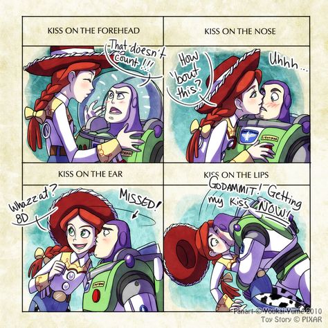 Buzz Lightyear And Jessie, Jessie And Buzz, Kiss Meme, Dibujos Toy Story, Drawing Meme, Disney Ships, This Meme, Disney Crossovers, Cartoon As Anime