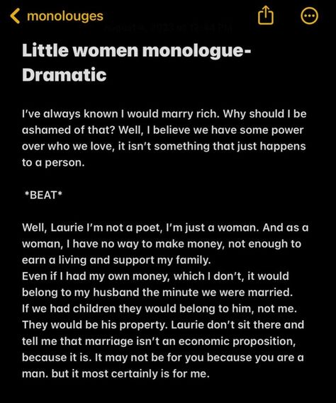 amy march dramatic monologue Serious Monologue, One Minute Monologues For Women, Good Monologues, Dramatic Acting Scripts To Practice, Monologues Female Dramatic From Movies, Euphoria Monologue, Short Monologues For Auditions, Dramatic Monologues From Movies, Movie Scripts To Practice Acting