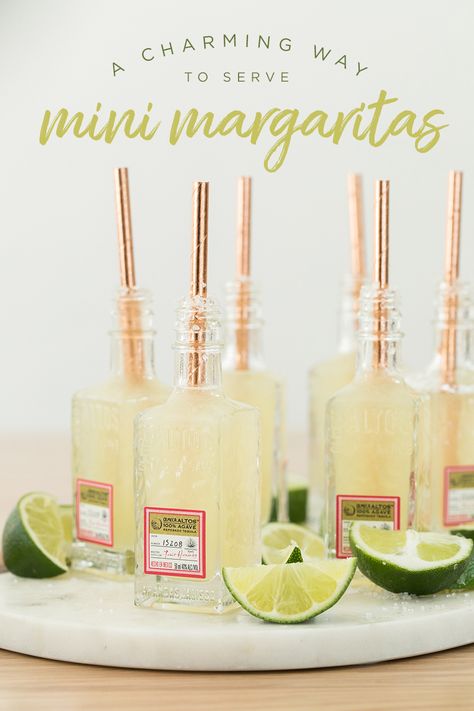 A Charming Way to Serve Mini Margaritas #margaritas #cocktails #mini #summer #party Mini Margaritas, Entertaining Tips, Tequila Bottles, Cocktails Bar, Vodka Drinks, Tequila Sunrise, Halloween Drinks, Margarita Recipes, Delicious Cocktails