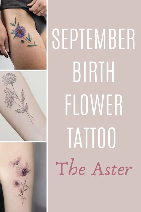 September Birth Flower Tattoo Ideas {The Aster} - TattooGlee September Birth Flower Tattoo With Name, Birth Flower Tattoo Ideas, Virgo Flower, Aster Tattoo, Aster Flower Tattoos, Name Flower Tattoo, Flower Spine Tattoos, September Birth Flower, September Flowers