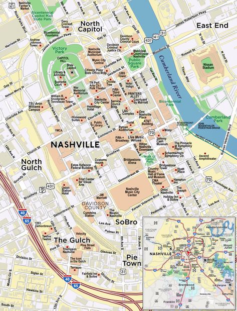 Downtown Nashville TX Custom Map Map Of Downtown Nashville, Nashville Breweries, Map Of Nashville, Nashville Map, Nashville Hotels, Nashville Vacation, Walking Map, Downtown Nashville, Custom Map