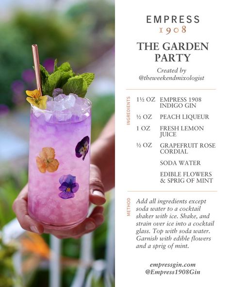 Garden Party Drinks Cocktails, Flower Themed Cocktails, Spring Alcholic Drinks, Cocktail Tea Party, Garden Themed Cocktails, Spring Mocktail Ideas, Afternoon Tea Cocktails, Spring Time Cocktails, Summer Night Garden Party