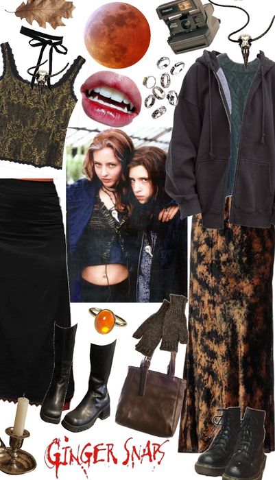 Goth 90s Outfits, Halloween Town Outfits, Ginger Snaps Inspired Outfits, Ginger Fitzgerald Outfit, Ginger Snaps Outfits, Ginger Snaps Movie, 2000 Outfit, Hippie Goth, Fancy Fits