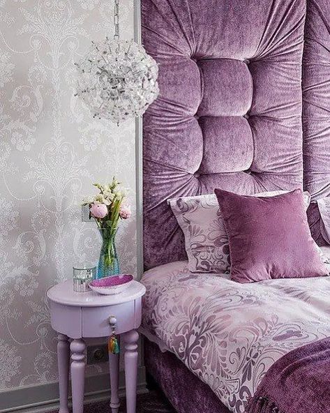 Purple Headboard, Bedroom Purple, Purple Home Decor, Purple Bedrooms, Purple Bedroom, Purple Interior, Purple Decor, European Home Decor, New Interior Design