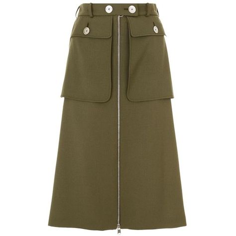 Alexander McQueen Military Skirt (€895) ❤ liked on Polyvore featuring skirts, flared skirt, knee length pleated skirt, brown skirt, skater skirt and cargo pocket skirt Military Skirts, Twill Skirt, Brown Skirts, Green Wool, Green Skirt, Skirt Design, Skirts With Pockets, Military Fashion, Skirt Outfits