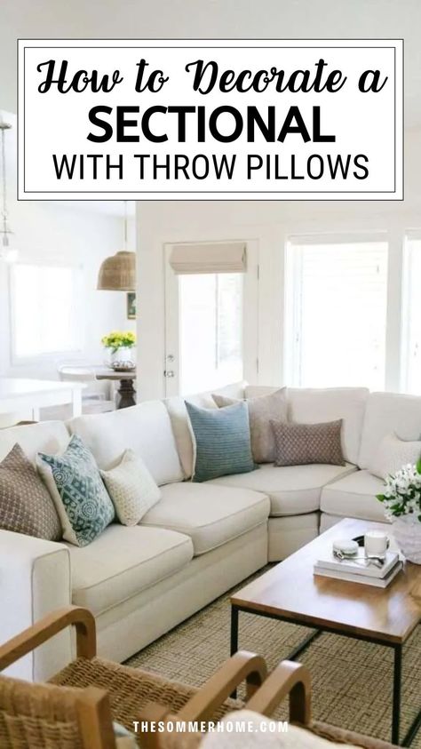 Elevate your sectional sofa with these stunning throw pillow styling ideas! Discover creative couch pillow arrangements to enhance your living space. Styling A Sectional With Pillows, How Many Pillows On A Sectional, How To Arrange Pillows On Sectional, Sectional Couch Pillows, Throw Pillows Sectional, Sectional Pillow Arrangement, Sectional Sofa Pillow, Throw Pillow Sectional, Sectional Couch Layout