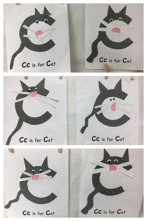 C is for cat, letter C craft, alphabet art C Art Preschool, Letter C Crafts For Kindergarten, Letter C Halloween Craft, K Is For Kitten Craft, Preschool Letter Sound Activities, Letter C Cat Crafts For Preschool, C Is For Cat Craft, Letter C Crafts For Toddlers, C Is For