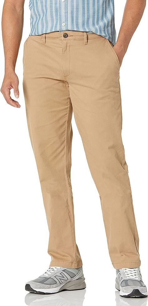 Fits with slight ease through hip and thigh with straight leg. Sits at the waist Soft, breathable cotton twill with a gentle stretch Zip fly with button closure Cotton Chinos, Amazon Essentials, Stretch Chinos, Dark Khaki, Chino Trousers, Men Fits, Mens Essentials, Best Jeans, Khaki Chinos