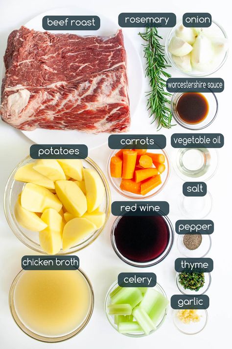 This Easy Pot Roast recipe can be made on the stove top, in the oven, or using a slow cooker! Get ready to sit down to a dinner of fall-apart-tender pot roast beef loaded with flavor and served with carrots and potatoes. #potroast #beef Pot Roast Beef, English Roast, Oven Pot Roast, Easy Pot Roast, Slow Cooker Roast Beef, Stove Top Oven, Pot Roast Recipe, Cooking A Roast, Freezer Meal Planning