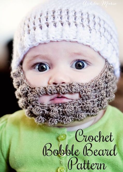 Crochet Beard Beanie, Crochet Beard Hat, Baby Beard, Crochet Beard, Beard Beanie, Beard Hat, Funny Crochet, Crochet Bobble, Easy Crochet Hat