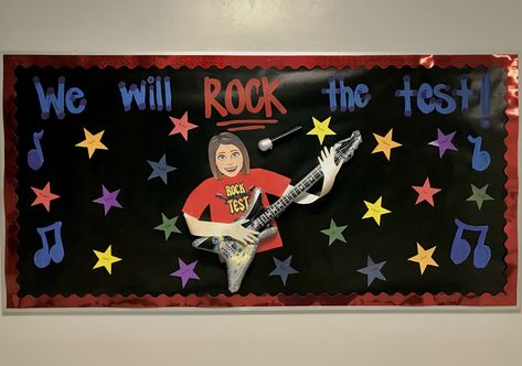 Rock N Roll Bulletin Board, Crna Week, Rock And Roll Theme Classroom Bulletin Boards, Rock And Roll School Theme Bulletin Boards, Rock Star Theme, Pta School, School Of Rock, Teacher Boards, Classroom Bulletin Boards